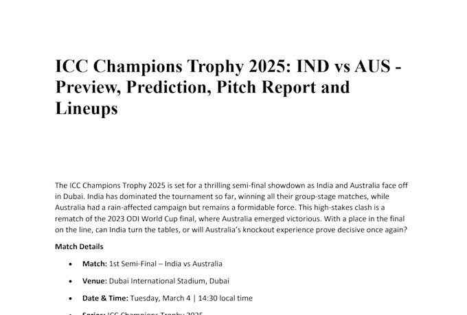 write cricket news, preview, prediction articles, blogs and youtube scripts